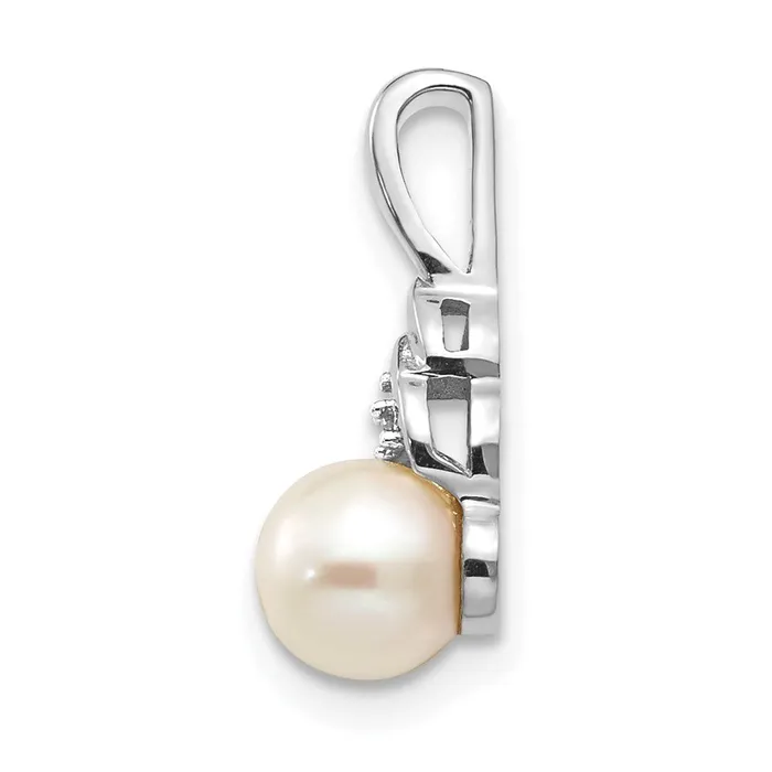 14k White Gold FW Cultured Pearl and Diamond Pendant TreasureFineJewelers Necklaces