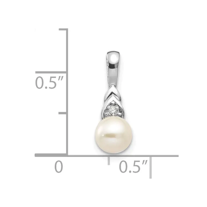 14k White Gold FW Cultured Pearl and Diamond Pendant TreasureFineJewelers Necklaces