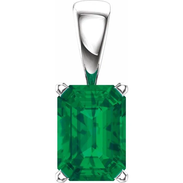 14K White Gold LabGrown Emerald Solitiare Pendant TreasureFineJewelers Necklaces 14K White Gold LabGrown Emerald Solitiare Pendant TreasureFineJewelers Necklaces