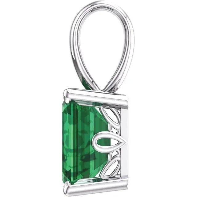 14K White Gold LabGrown Emerald Solitiare Pendant TreasureFineJewelers Necklaces
