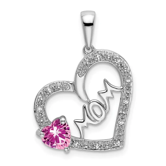 14k White Gold Pink Sapphire and Diamond MOM Heart Pendant TreasureFineJewelers Necklaces 14k White Gold Pink Sapphire and Diamond MOM Heart Pendant TreasureFineJewelers Necklaces