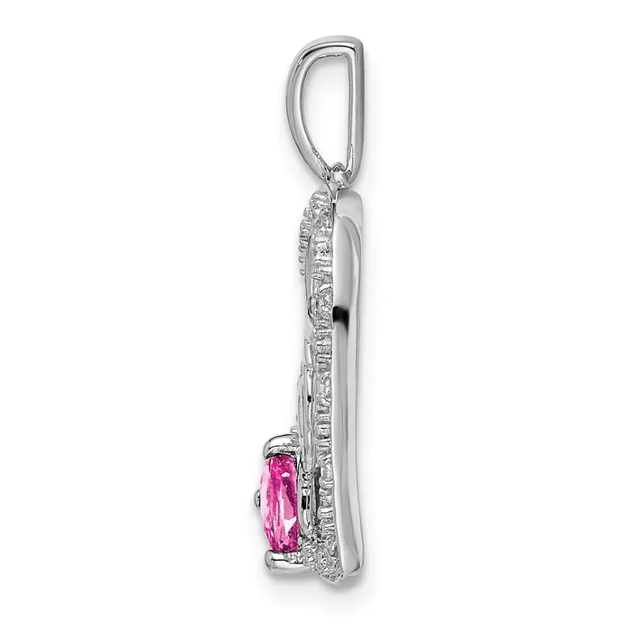 14k White Gold Pink Sapphire and Diamond MOM Heart Pendant TreasureFineJewelers Necklaces