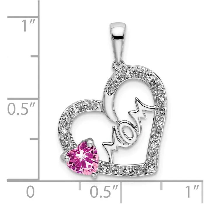 14k White Gold Pink Sapphire and Diamond MOM Heart Pendant TreasureFineJewelers Necklaces