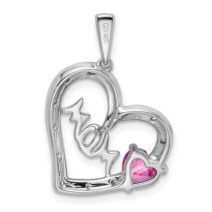 14k White Gold Pink Sapphire and Diamond MOM Heart Pendant TreasureFineJewelers Necklaces