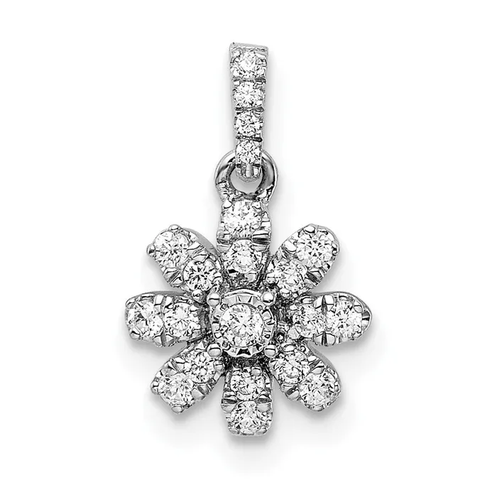 14k White Gold Polished Diamond Flower Pendant TreasureFineJewelers Necklaces 14k White Gold Polished Diamond Flower Pendant TreasureFineJewelers Necklaces