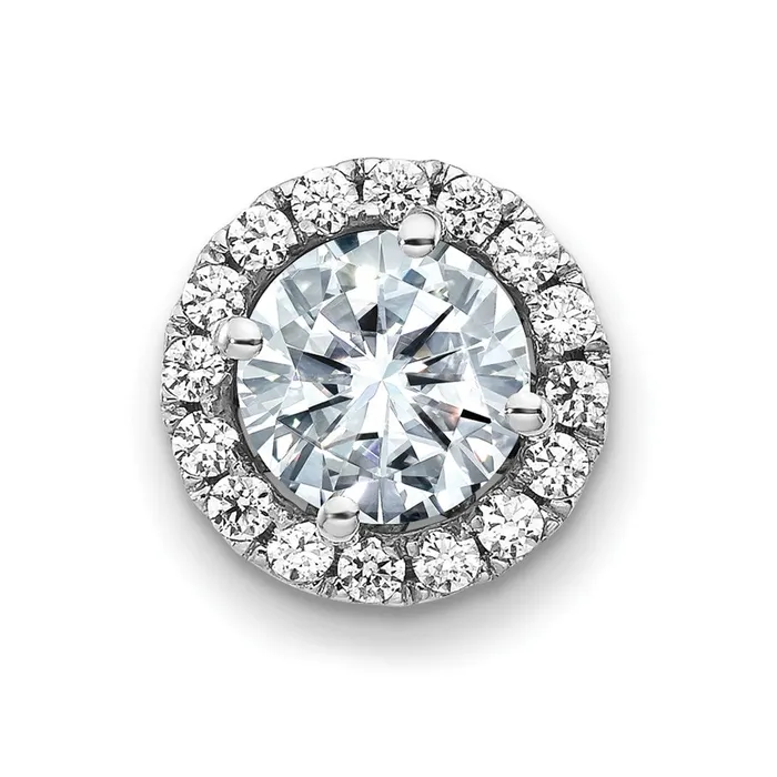 14k White Gold Round Halo D E F Pure Light Moissanite Chain Slide TreasureFineJewelers Necklaces 14k White Gold Round Halo D E F Pure Light Moissanite Chain Slide TreasureFineJewelers Necklaces