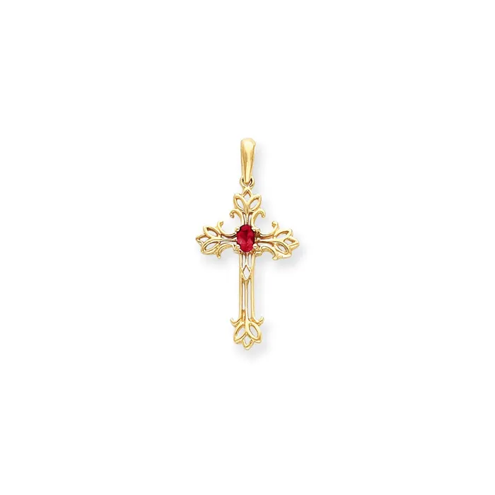 14k Yellow Gold 5x3mm Oval Ruby cross pendant TreasureFineJewelers Necklaces 14k Yellow Gold 5x3mm Oval Ruby cross pendant TreasureFineJewelers Necklaces
