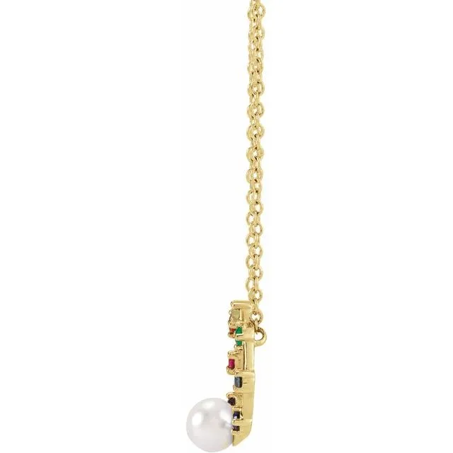 14K Yellow Gold Akoya Cultured Pearl Hold You Forever Rainbow Baby 18 Necklace TreasureFineJewelers Necklaces