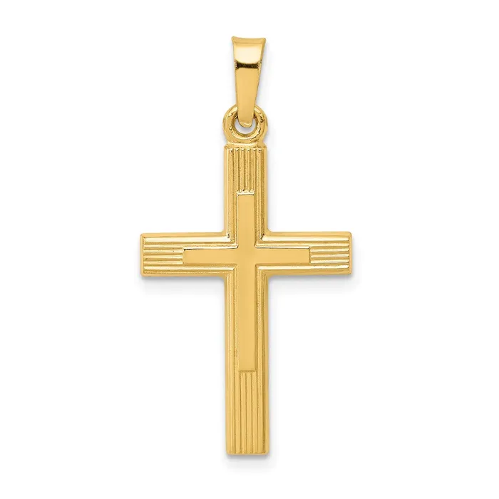 14k Yellow Gold Brushed and Polished Latin Cross Pendant TreasureFineJewelers Necklaces 14k Yellow Gold Brushed and Polished Latin Cross Pendant TreasureFineJewelers Necklaces