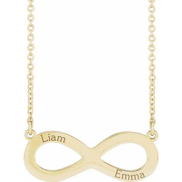 14K Yellow Gold Engravable Infinity Family 18 Necklace TreasureFineJewelers Necklaces
