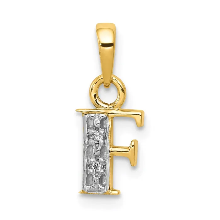 14k Yellow Gold Rhodium with Rhodium Diamond Letter F Initial Pendant TreasureFineJewelers Necklaces 14k Yellow Gold Rhodium with Rhodium Diamond Letter F Initial Pendant TreasureFineJewelers Necklaces