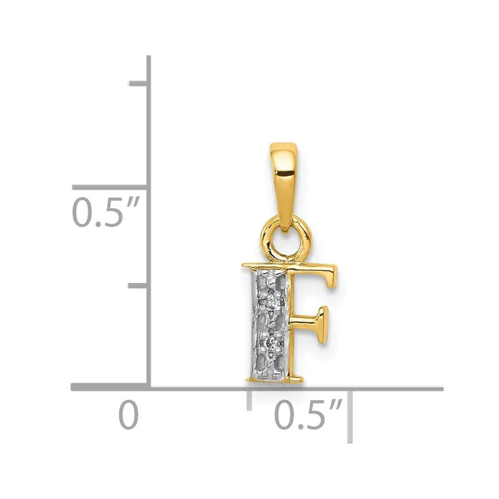 14k Yellow Gold Rhodium with Rhodium Diamond Letter F Initial Pendant TreasureFineJewelers Necklaces