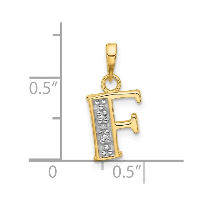 14k Yellow Gold Rhodium with Rhodium Diamond Letter F Initial Pendant TreasureFineJewelers Necklaces