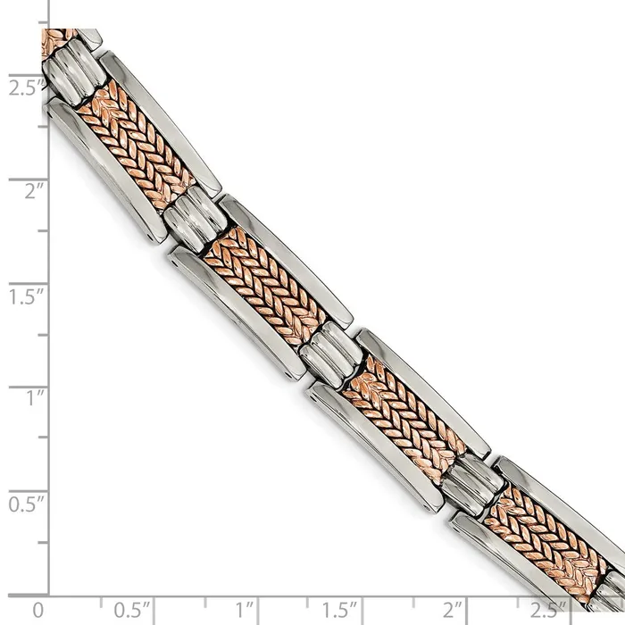 Bracelets Chisel Stainless Steel Polished and Textured Rose IPplated 85 inch Link Bracelet TreasureFineJewelers