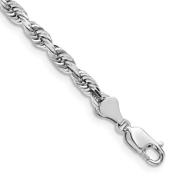 Bracelets TreasureFineJewelers 14k White Gold 5mm Diamondcut Quadruple Rope Lobster Clasp Chain Bracelet