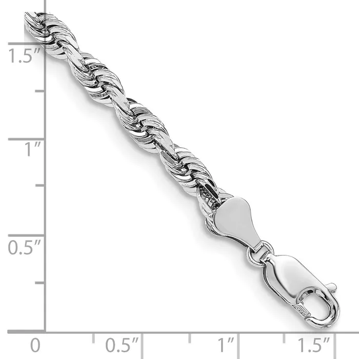Bracelets TreasureFineJewelers 14k White Gold 5mm Diamondcut Quadruple Rope Lobster Clasp Chain Bracelet