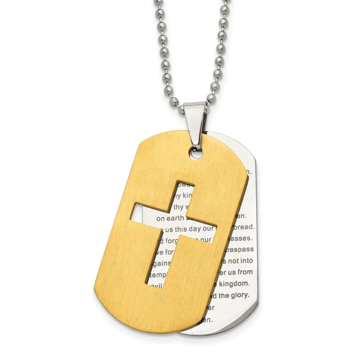 Chisel Stainless Steel Brushed and Polished Yellow IPplated 2 Piece Prayer Cross Dog Tag on a 22 inch Ball Chain Necklace TreasureFineJewelers Necklaces Chisel Stainless Steel Brushed and Polished Yellow IPplated 2 Piece Prayer Cross Dog Tag on a 22 inch Ball Chain Necklace TreasureFineJewelers Necklaces