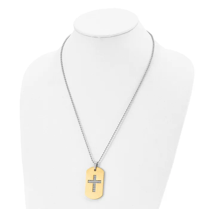 Chisel Stainless Steel Brushed and Polished Yellow IPplated 2 Piece Prayer Cross Dog Tag on a 22 inch Ball Chain Necklace TreasureFineJewelers Necklaces
