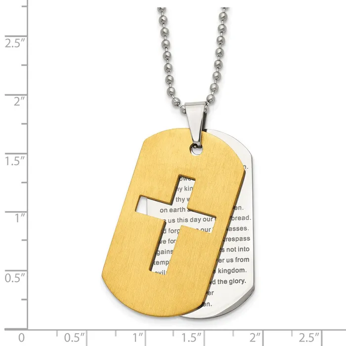Chisel Stainless Steel Brushed and Polished Yellow IPplated 2 Piece Prayer Cross Dog Tag on a 22 inch Ball Chain Necklace TreasureFineJewelers Necklaces