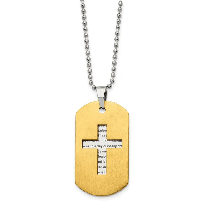 Chisel Stainless Steel Brushed and Polished Yellow IPplated 2 Piece Prayer Cross Dog Tag on a 22 inch Ball Chain Necklace TreasureFineJewelers Necklaces