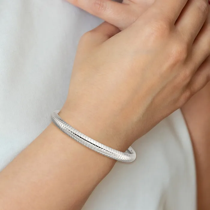 Chisel Stainless Steel Polished and Textured Hollow Bangle TreasureFineJewelers Bracelets
