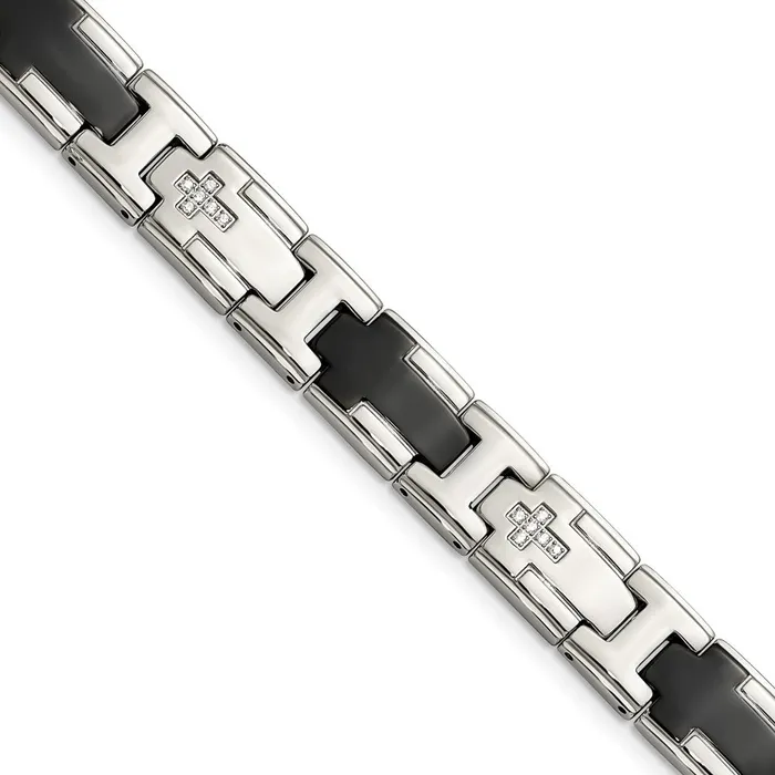Chisel Stainless Steel Polished Black IPplated with CZ 85 inch Cross Link Bracelet TreasureFineJewelers Bracelets Chisel Stainless Steel Polished Black IPplated with CZ 85 inch Cross Link Bracelet TreasureFineJewelers Bracelets
