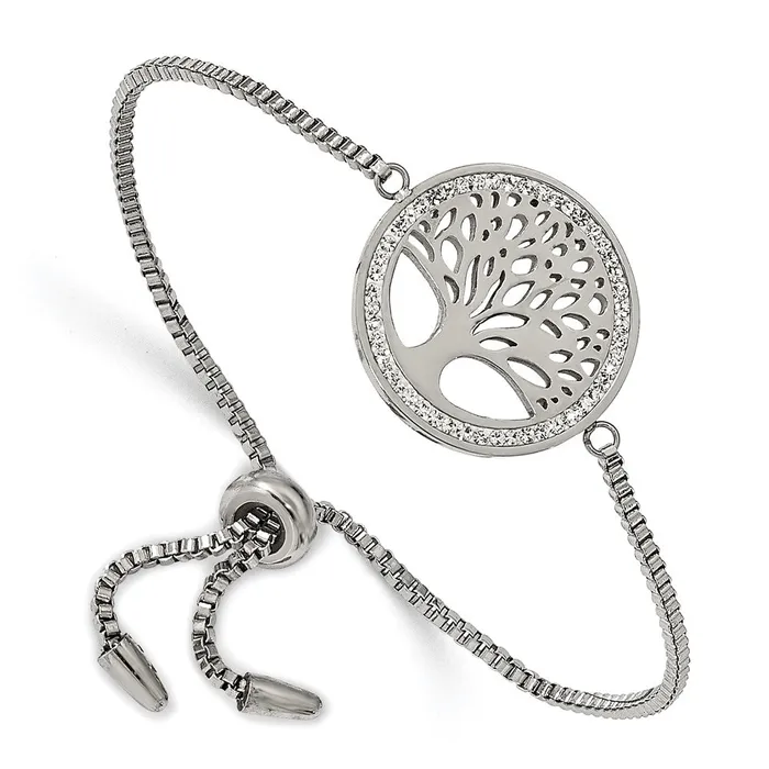 Chisel Stainless Steel Polished with Preciosa Crystal Tree of Life Adjustable Bracelet TreasureFineJewelers Bracelets Chisel Stainless Steel Polished with Preciosa Crystal Tree of Life Adjustable Bracelet TreasureFineJewelers Bracelets