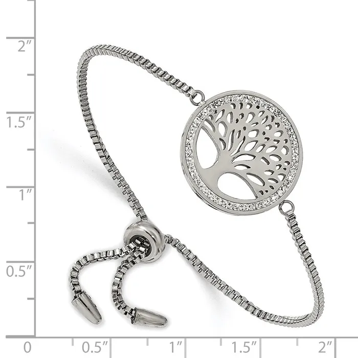 Chisel Stainless Steel Polished with Preciosa Crystal Tree of Life Adjustable Bracelet TreasureFineJewelers Bracelets