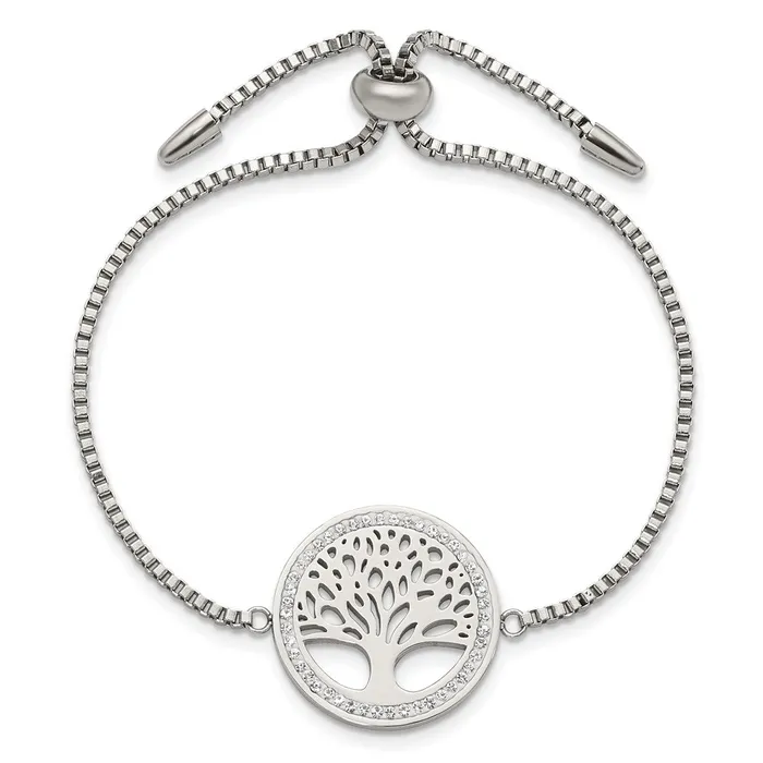 Chisel Stainless Steel Polished with Preciosa Crystal Tree of Life Adjustable Bracelet TreasureFineJewelers Bracelets