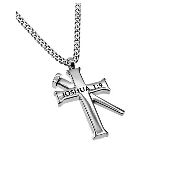 JOSHUA 19 Cross and Nail Necklace with Bible Verse Stainless Steel Curb Chain North Arrow Shop Necklaces JOSHUA 19 Cross and Nail Necklace with Bible Verse Stainless Steel Curb Chain North Arrow Shop Necklaces
