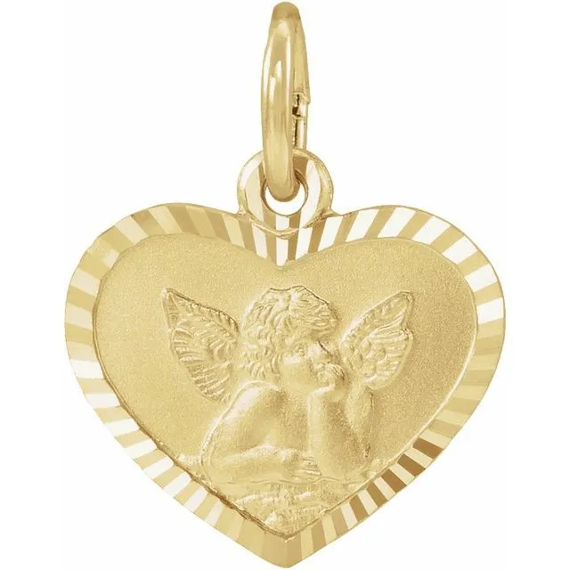 Necklaces 14K Yellow Gold 8x7 mm Heart Cherub Angel Medal TreasureFineJewelers Necklaces 14K Yellow Gold 8x7 mm Heart Cherub Angel Medal TreasureFineJewelers