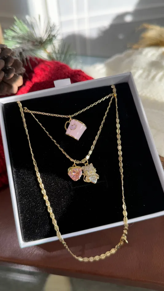 Necklaces MP Jewelry Pink Cheshire Cat Necklace Set Necklaces MP Jewelry Pink Cheshire Cat Necklace Set