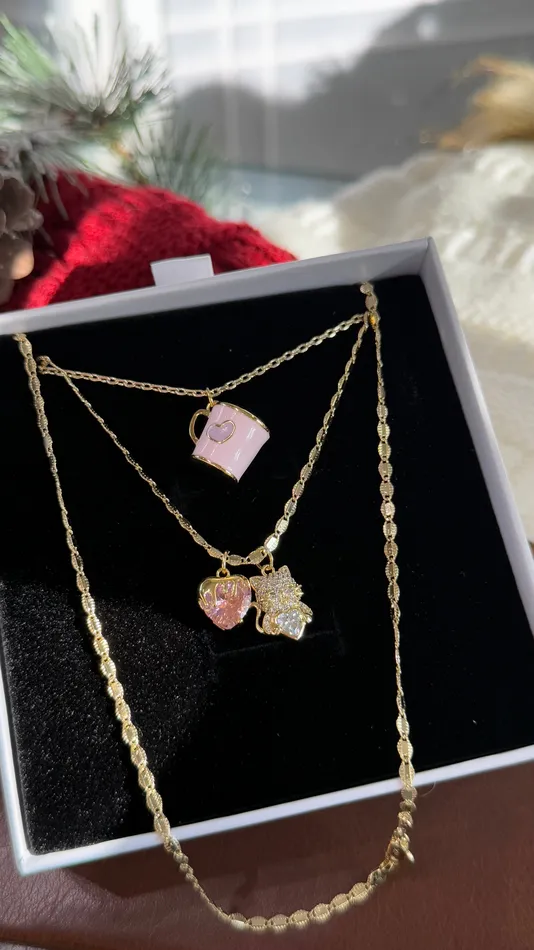 Necklaces MP Jewelry Pink Cheshire Cat Necklace Set Necklaces MP Jewelry Pink Cheshire Cat Necklace Set