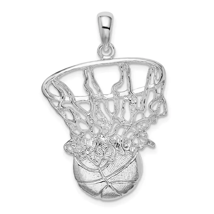 Necklaces Sterling Silver Polished Basketball in Net Pendant TreasureFineJewelers Necklaces Sterling Silver Polished Basketball in Net Pendant TreasureFineJewelers