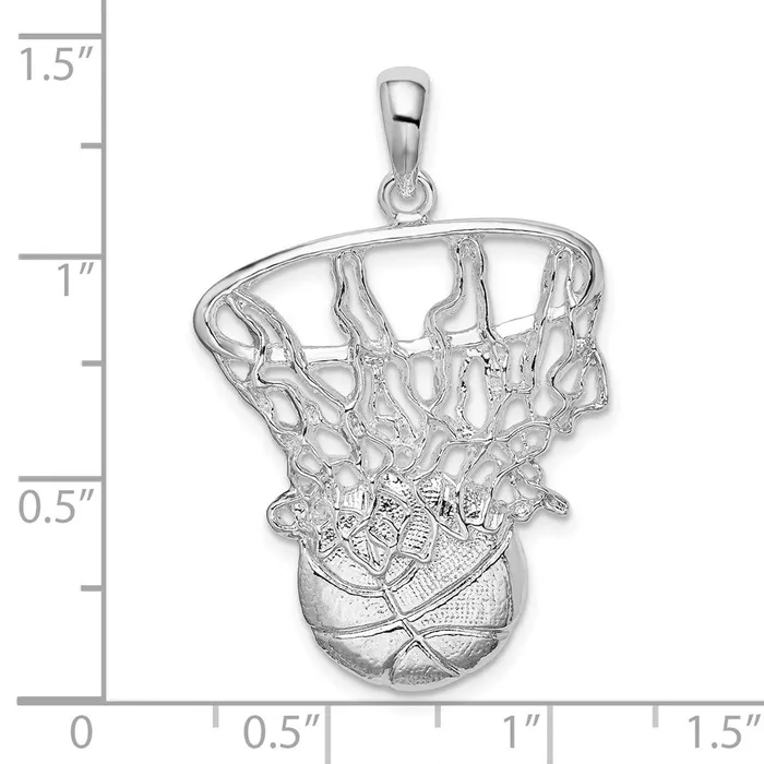 Necklaces Sterling Silver Polished Basketball in Net Pendant TreasureFineJewelers