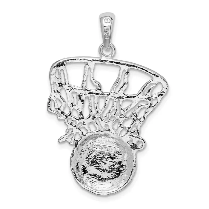 Necklaces Sterling Silver Polished Basketball in Net Pendant TreasureFineJewelers