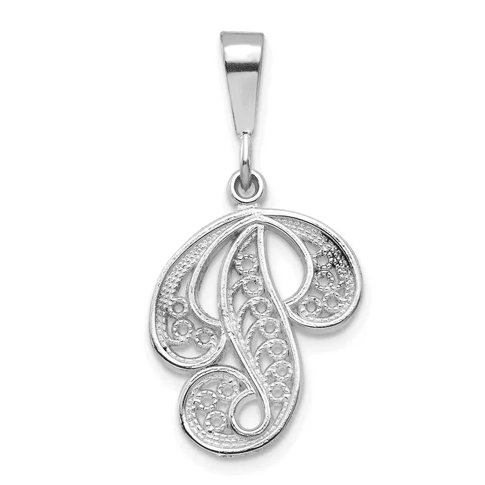 Necklaces TreasureFineJewelers 10k White Gold Filigree Initial P Pendant