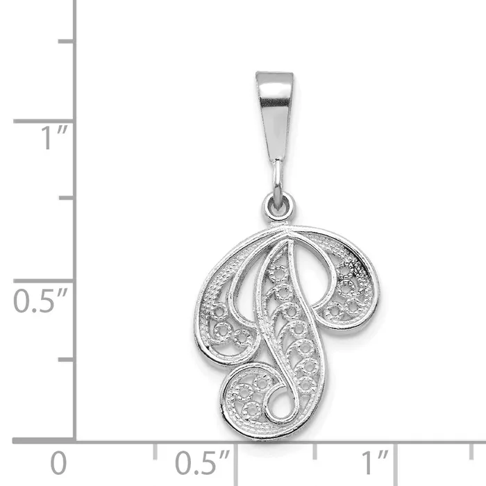 Necklaces TreasureFineJewelers 10k White Gold Filigree Initial P Pendant