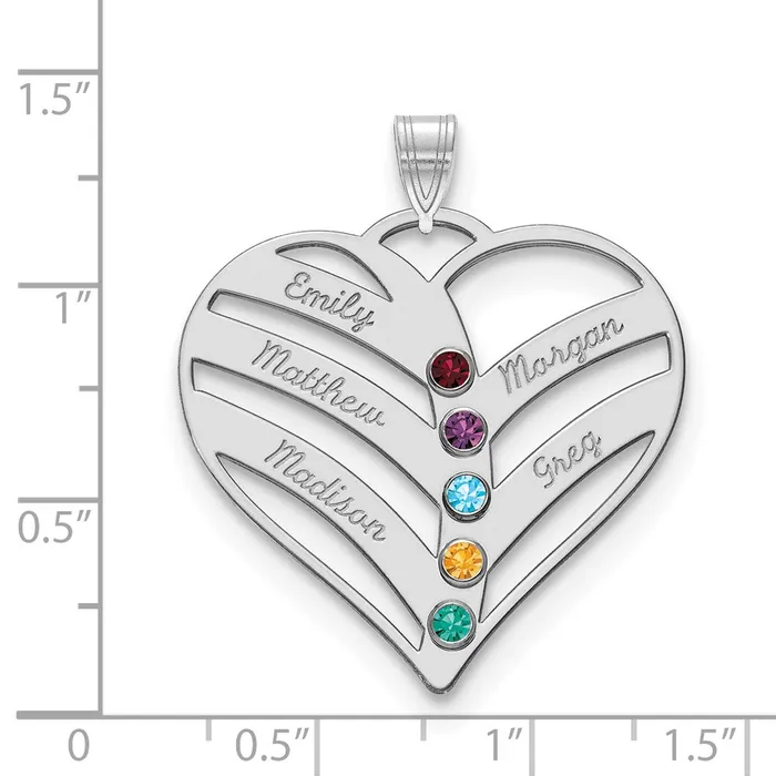 Necklaces TreasureFineJewelers 10KW 5 Name and Birthstone Bezel Cut Out Heart Necklace