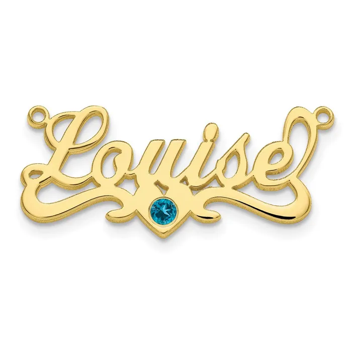 Necklaces TreasureFineJewelers 10KY Polished Birthstone w 18k Bezel Heart Name Plate Necklaces TreasureFineJewelers 10KY Polished Birthstone w 18k Bezel Heart Name Plate