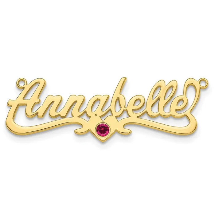 Necklaces TreasureFineJewelers 10KY Polished Birthstone w 18k Bezel Heart Name Plate