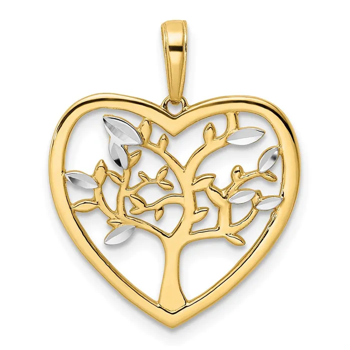 Necklaces TreasureFineJewelers 14k and White Rhodium Diamondcut Tree of Life Heart Pendant Necklaces TreasureFineJewelers 14k and White Rhodium Diamondcut Tree of Life Heart Pendant