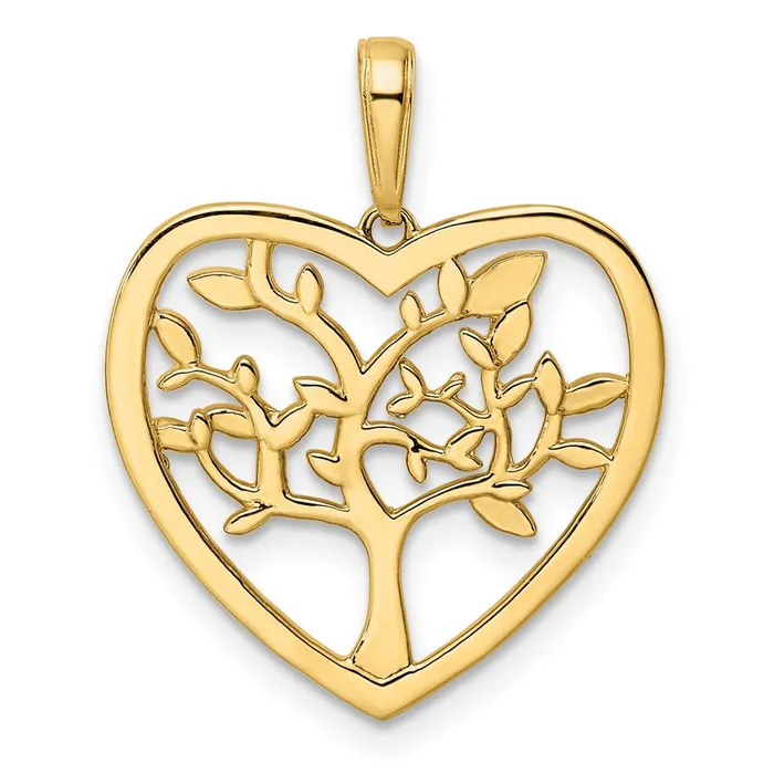 Necklaces TreasureFineJewelers 14k and White Rhodium Diamondcut Tree of Life Heart Pendant