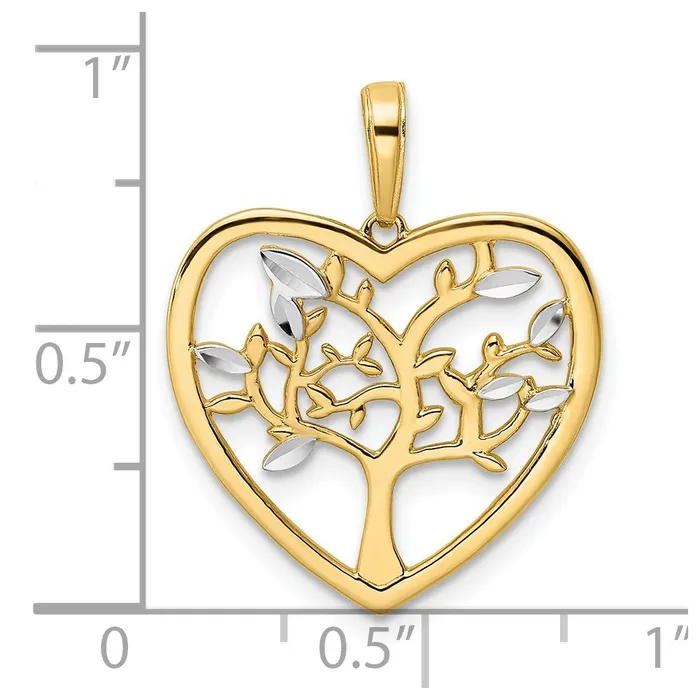 Necklaces TreasureFineJewelers 14k and White Rhodium Diamondcut Tree of Life Heart Pendant