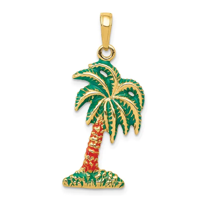 Necklaces TreasureFineJewelers 14k Enameled Palm Tree Pendant