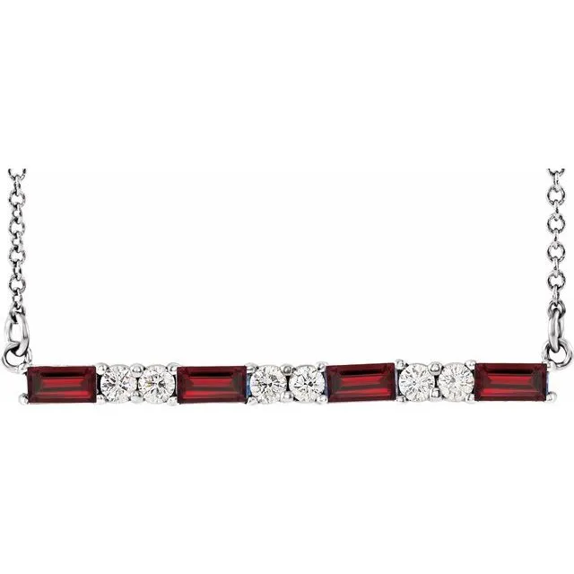 Necklaces TreasureFineJewelers 14K White Garnet 15 CTW Diamond Bar 1618 Necklace Necklaces TreasureFineJewelers 14K White Garnet 15 CTW Diamond Bar 1618 Necklace