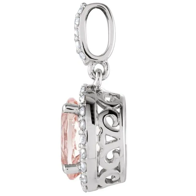 Necklaces TreasureFineJewelers 14K White Gold Natural Morganite 16 CTW Natural Diamond Pendant