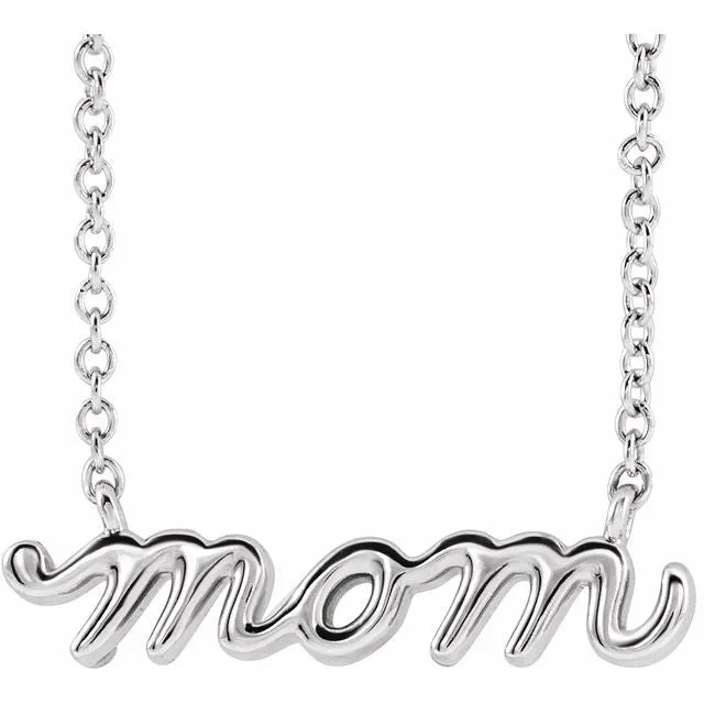 Necklaces TreasureFineJewelers 14K White Gold Petite Mom Script 16 Necklace Necklaces TreasureFineJewelers 14K White Gold Petite Mom Script 16 Necklace