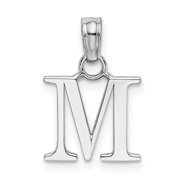 Necklaces TreasureFineJewelers 14K White Gold Polished Block Letter M Initial Pendant Necklaces TreasureFineJewelers 14K White Gold Polished Block Letter M Initial Pendant