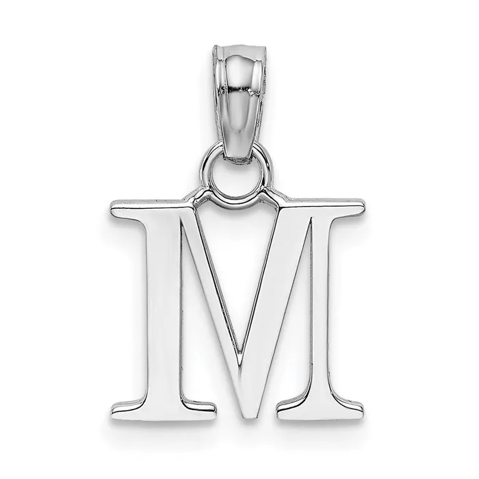 Necklaces TreasureFineJewelers 14K White Gold Polished Block Letter M Initial Pendant